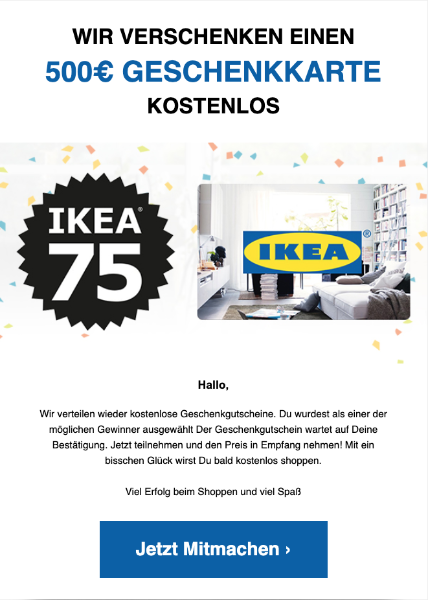 2020-02-19 IKEA Spam Mail Wir verschenken einen 500 geschenkkarte